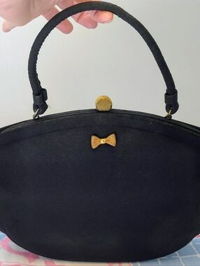 Vintage Lewis Purse with Gold Bow Accent , Clasp And Interior Zipper.